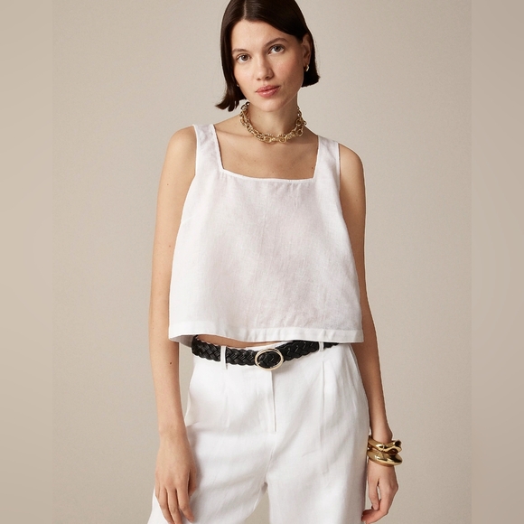 J. Crew Tops - J.Crew Squareneck Button-back Tank Top Shirt Linen Dusty Fatigue Green Small NWT